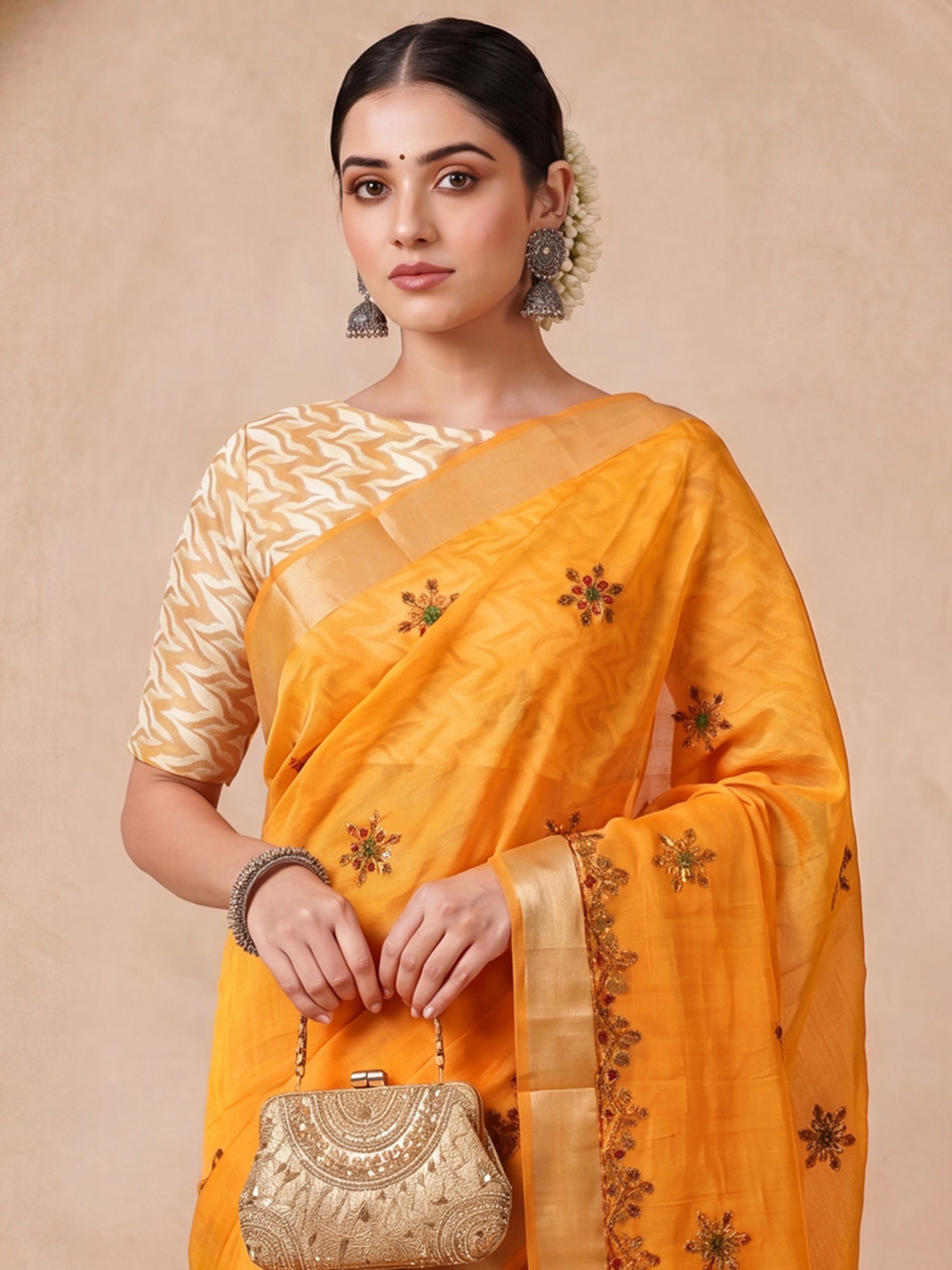 Mustard Cotton Linen saree – detail view 3