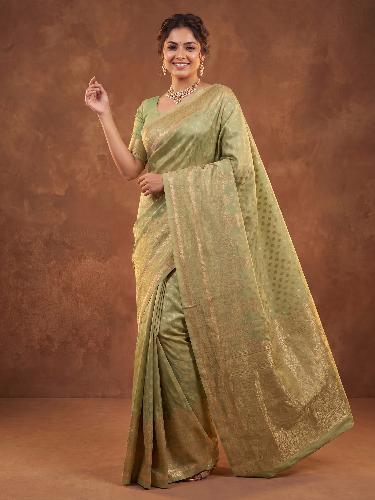 Mint Green Silk Blend saree – detail view 3
