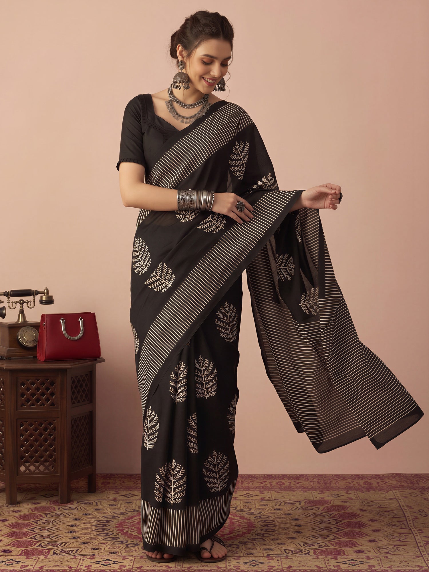 Black Bhagalpuri Silk saree – detail view 3