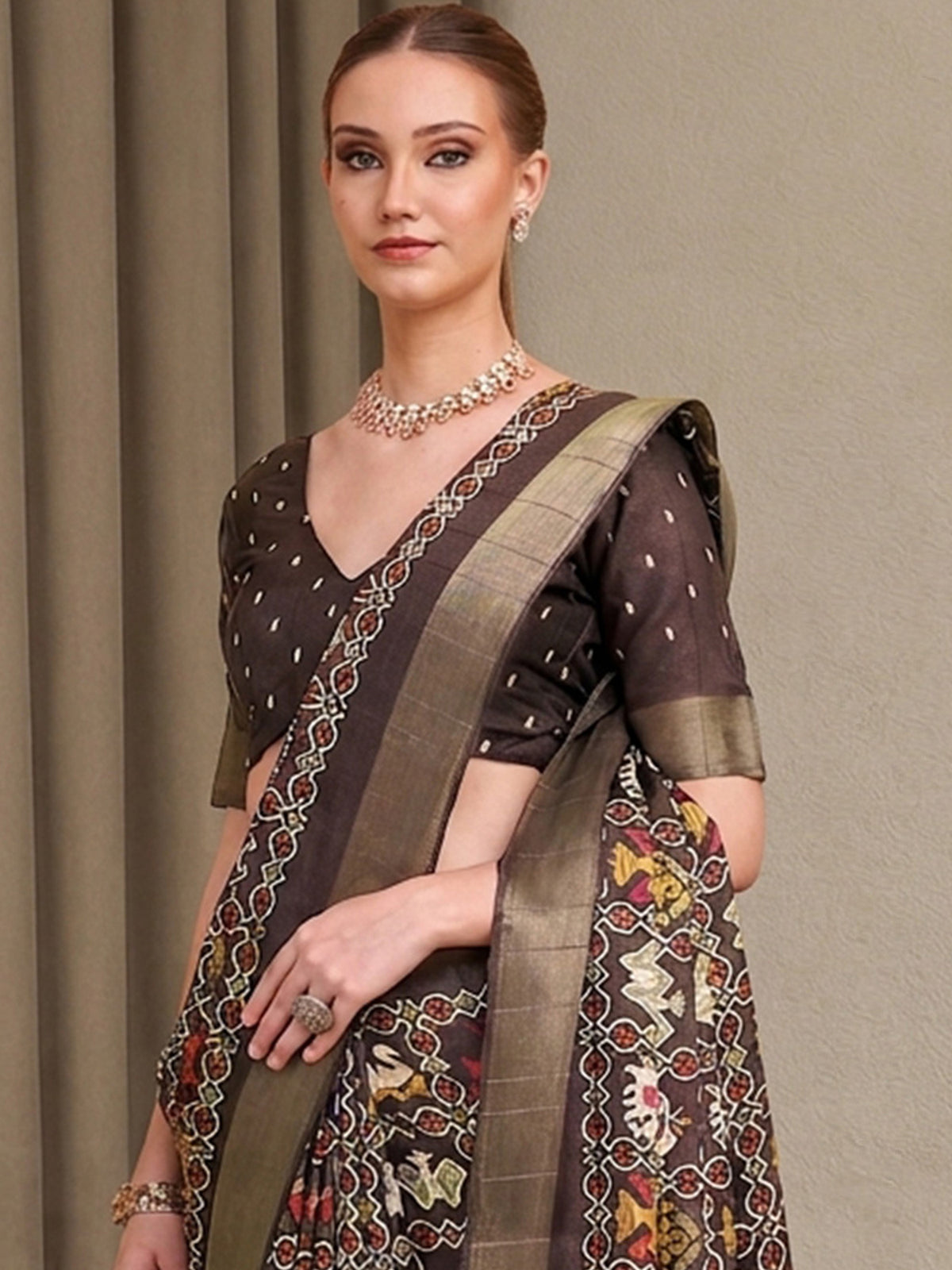 Coffee Brown Silk Blend saree – detail view 4