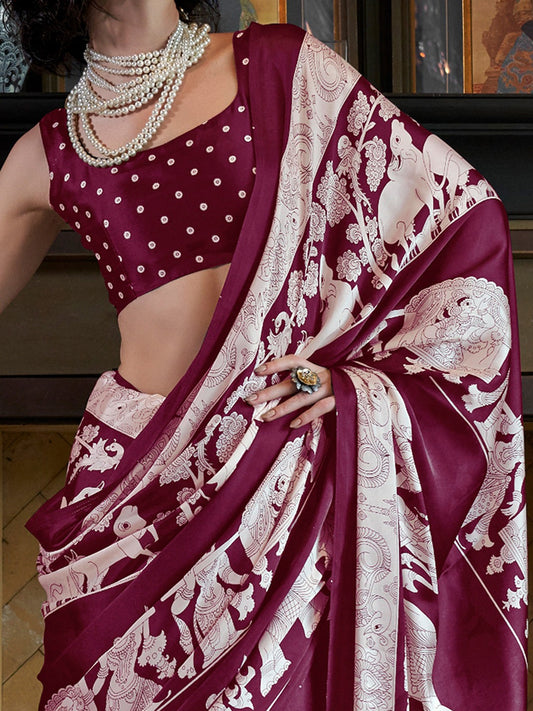 Maroon Satin Saree