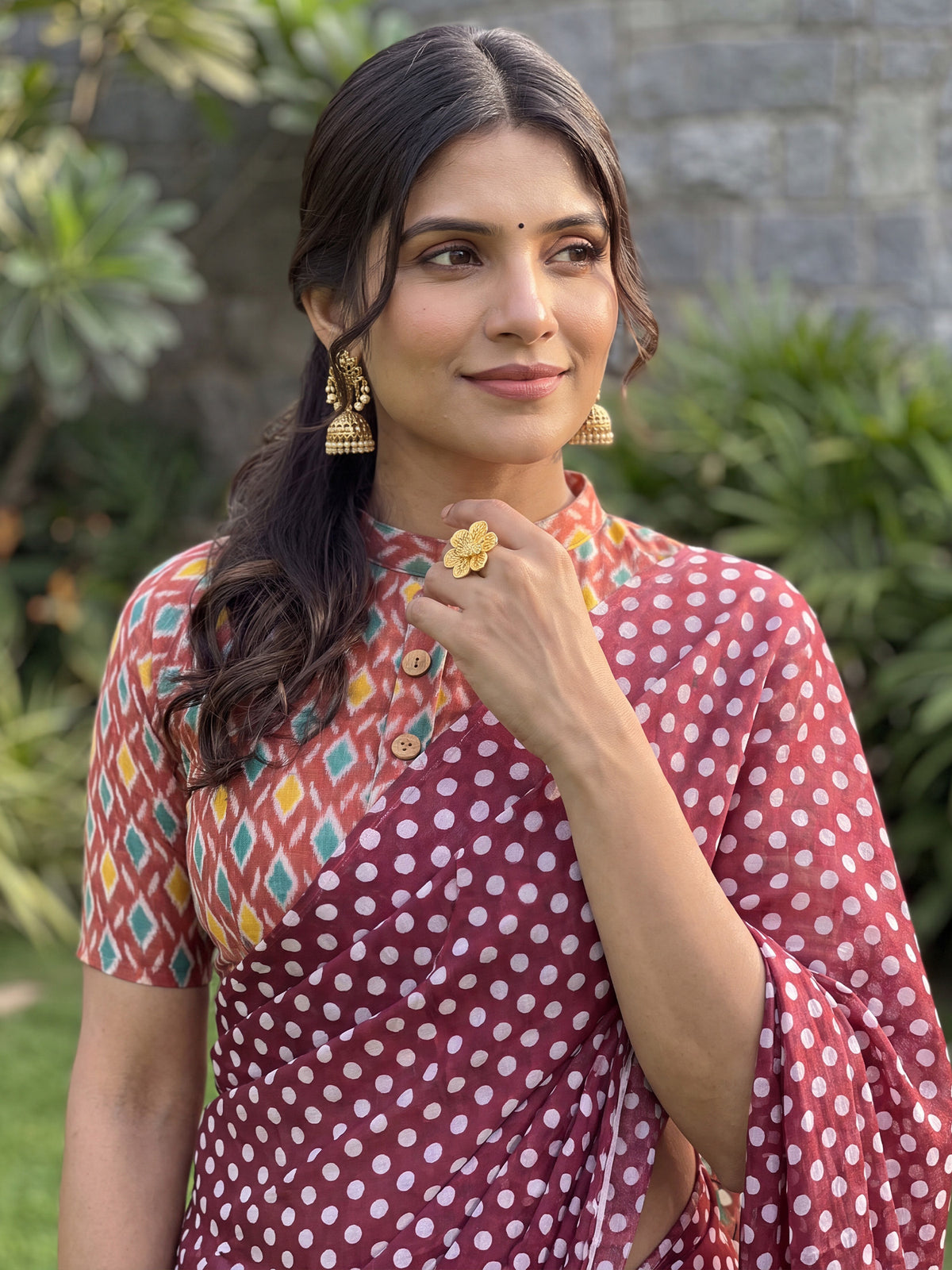 Maroon Cotton saree – detail view 4