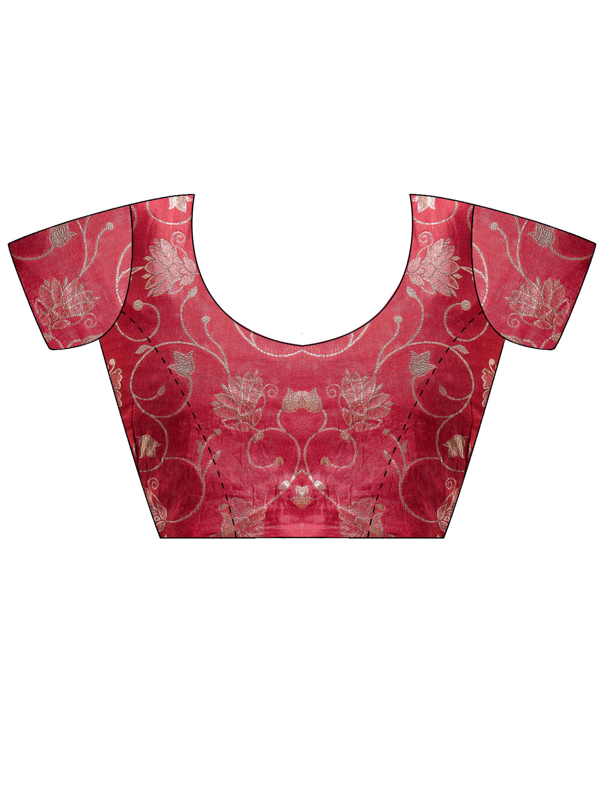 Unstitched pink banarasi silk blouse piece with floral design