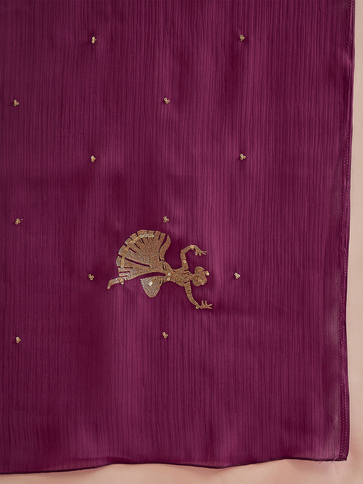 Wine Satin saree – detail view 5