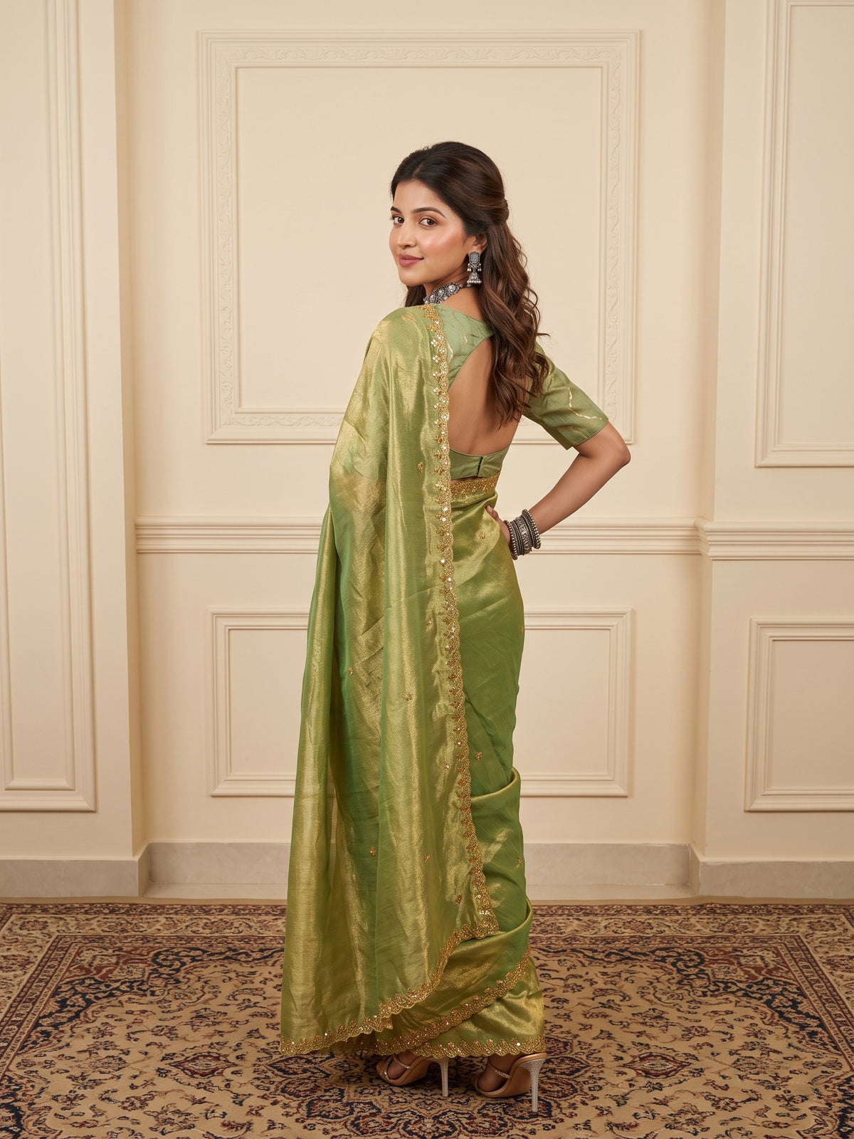 Light Green Paper Silk saree – detail view 1
