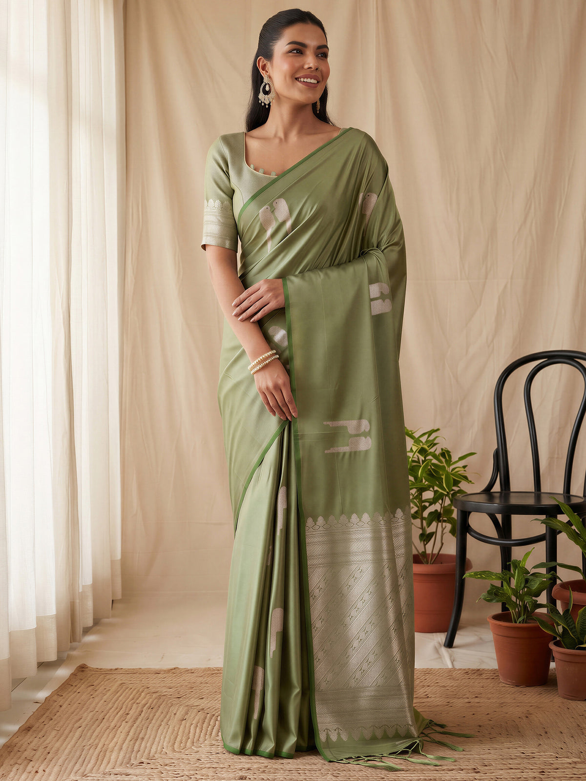 Light Green Satin saree – detail view 3