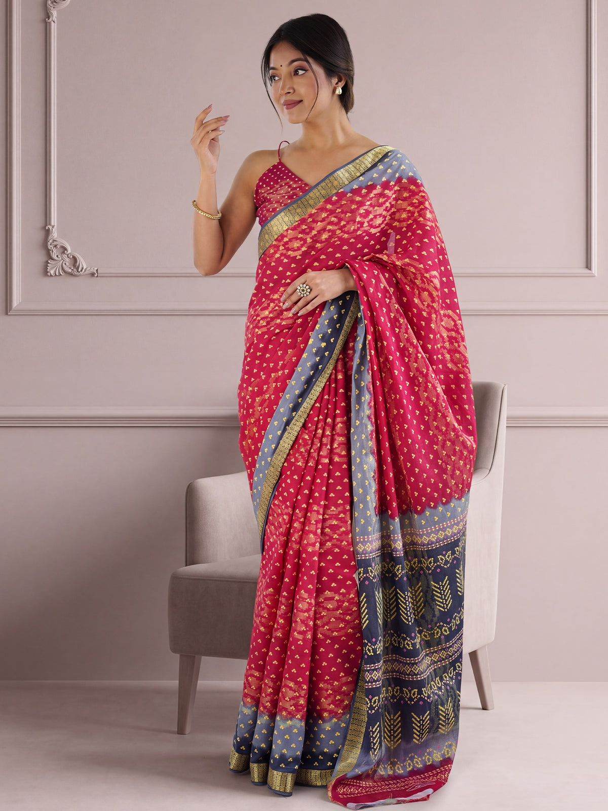 Pink Cotton saree – detail view 2