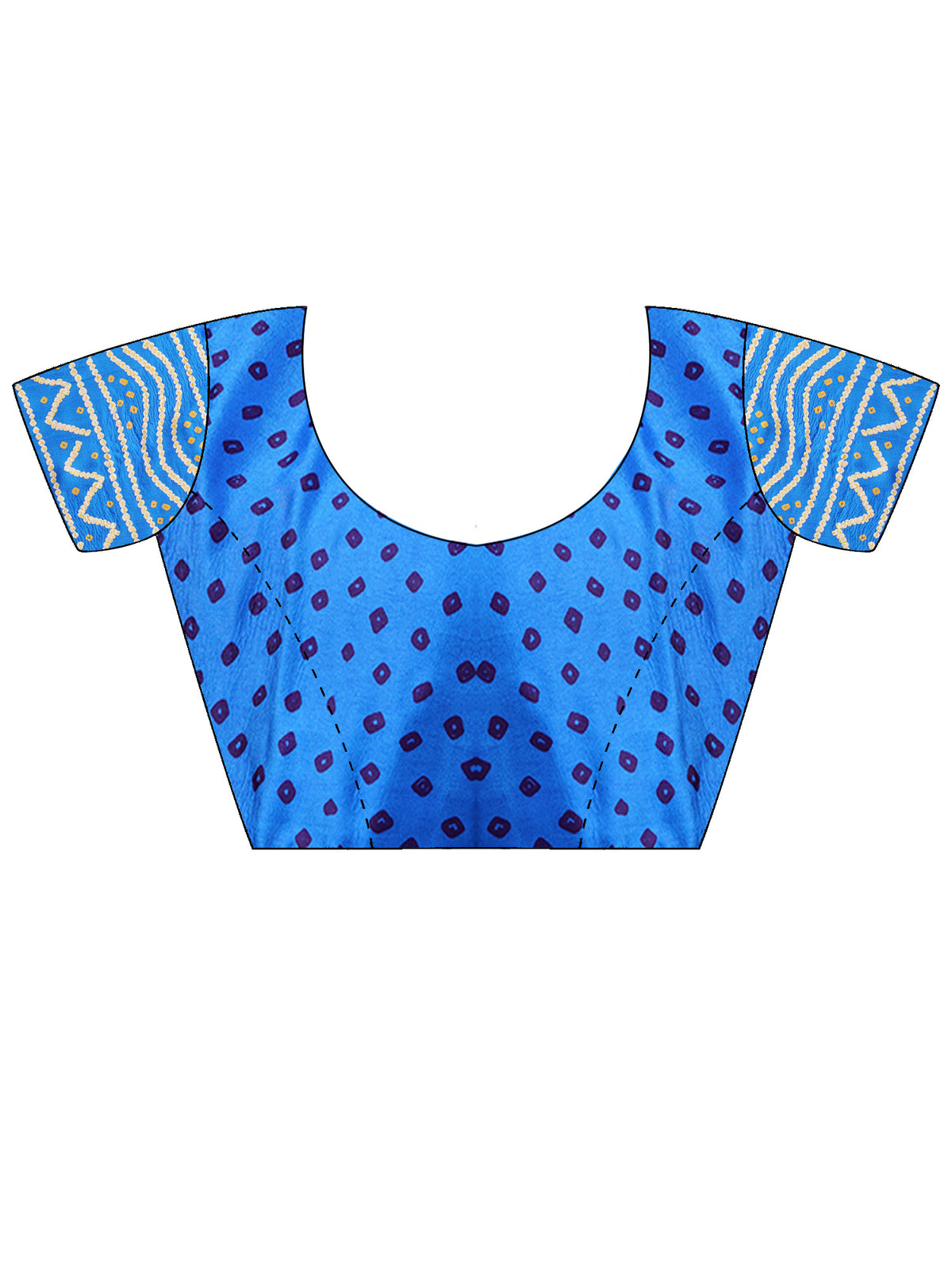Unstitched light blue satin silk blouse piece with bandhani design