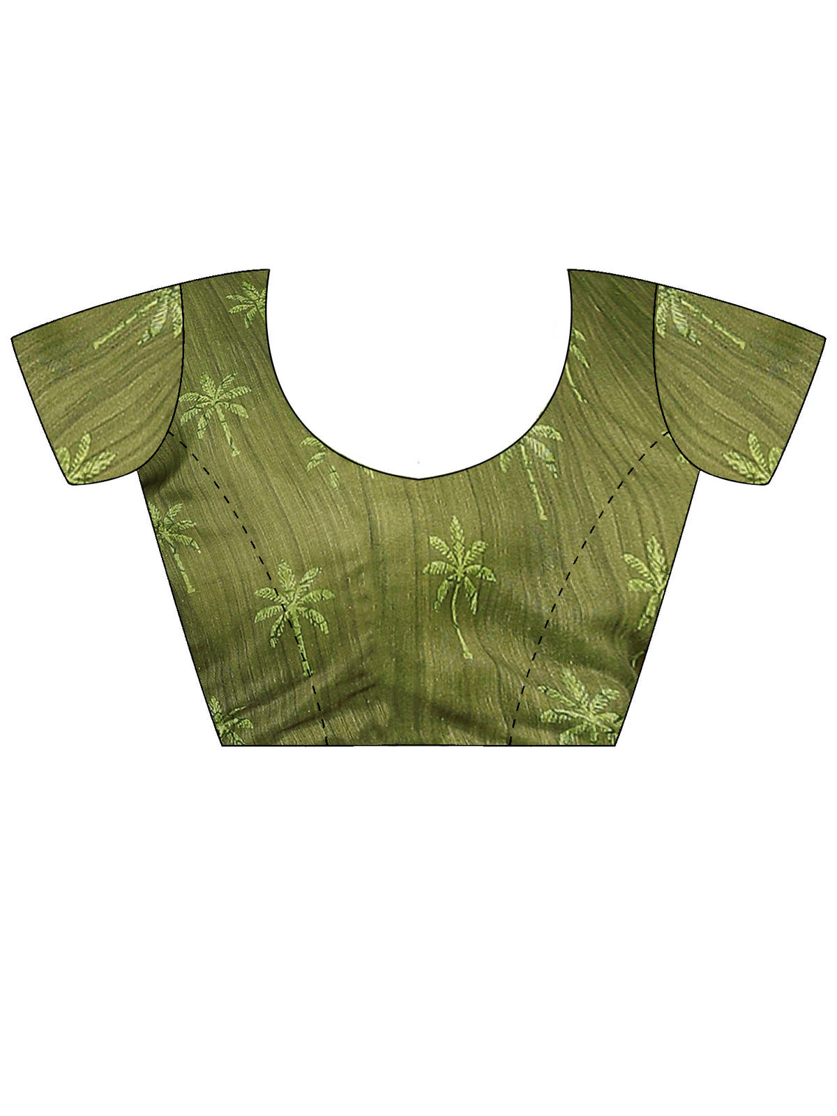 Unstitched green cotton linen blouse piece with ethnic motif design