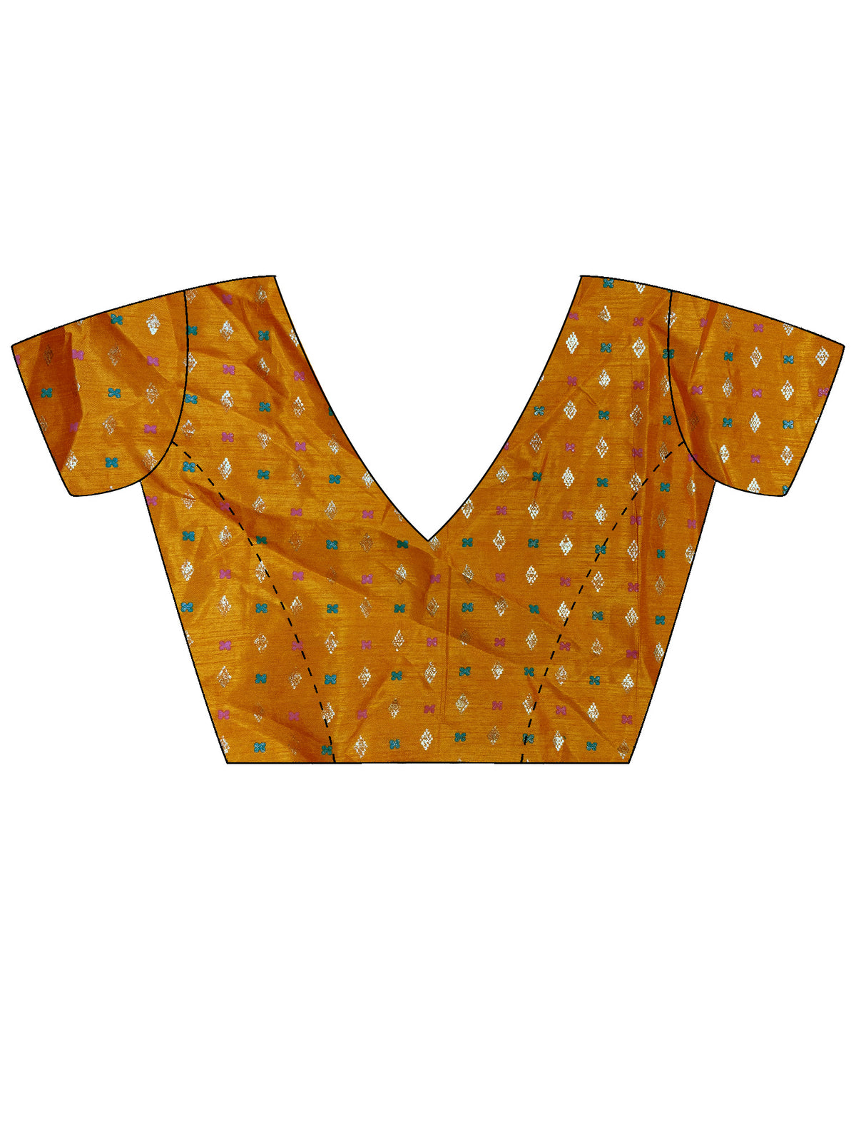 Unstitched orange banglori silk blouse piece with ethnic motif design