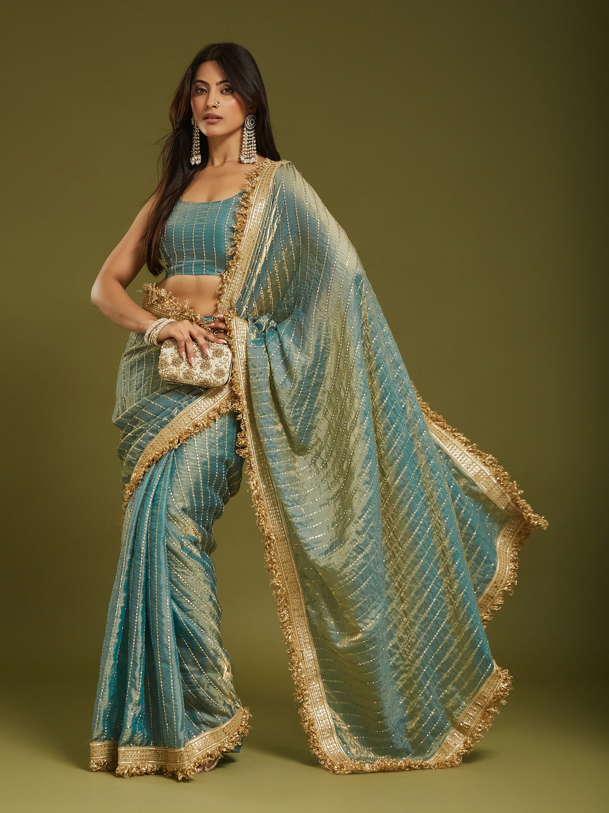 Light Blue Satin saree – detail view 3