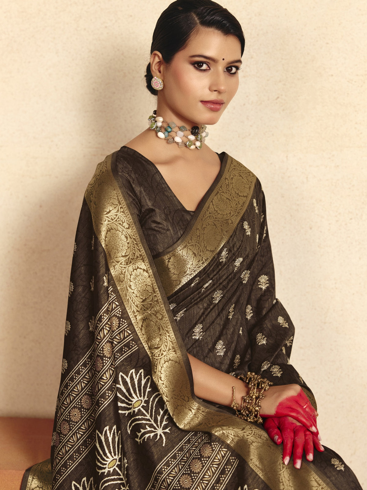 Brown Tussar Silk saree – detail view 3