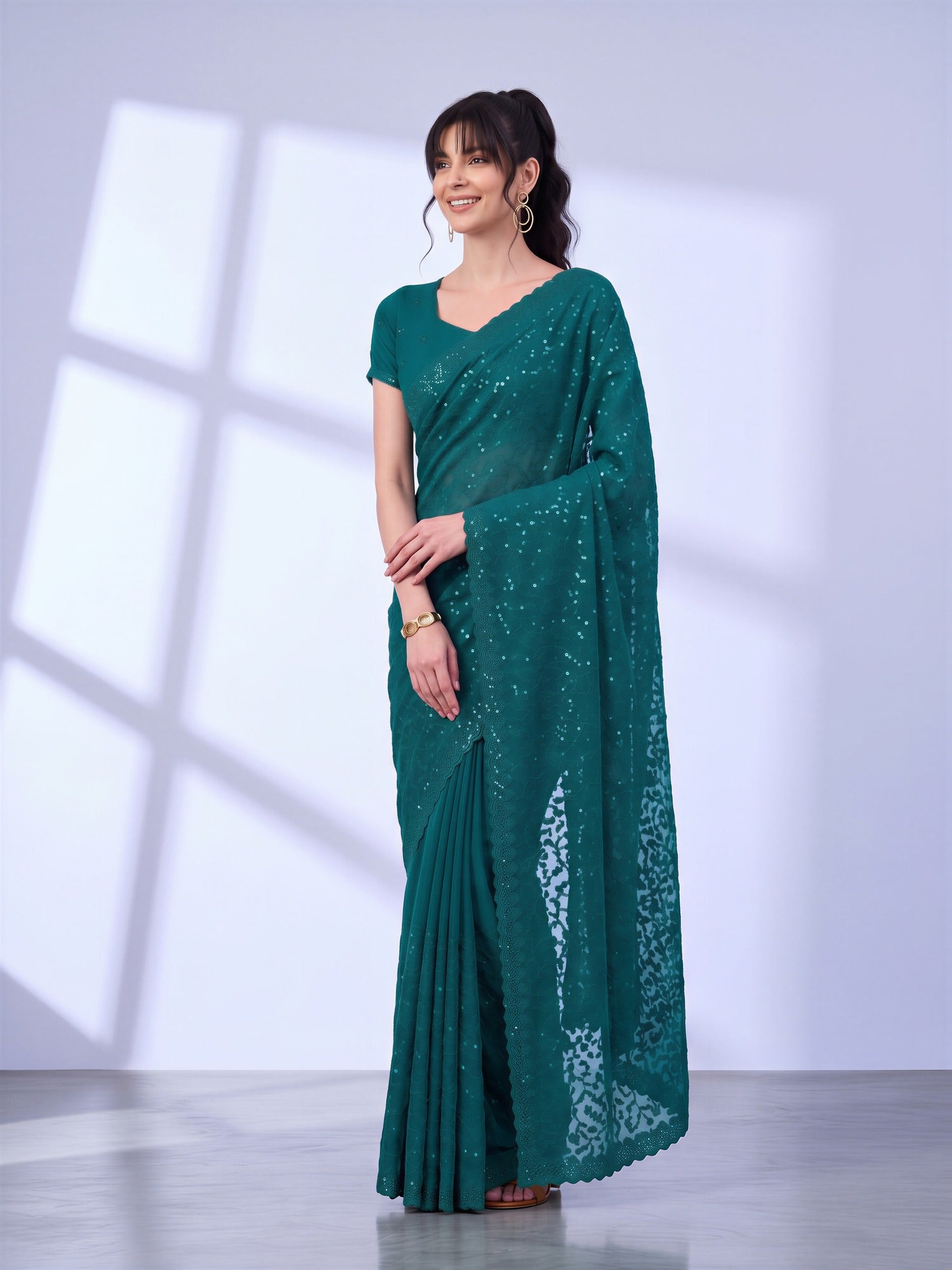 Teal Green Tissue saree – detail view 3