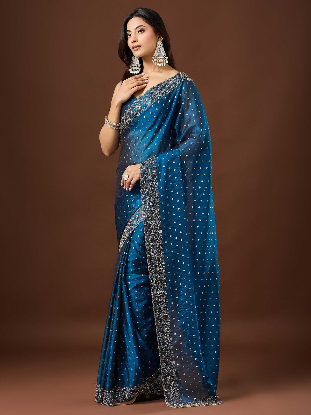 Teal Blue Silk Blend saree – detail view 2