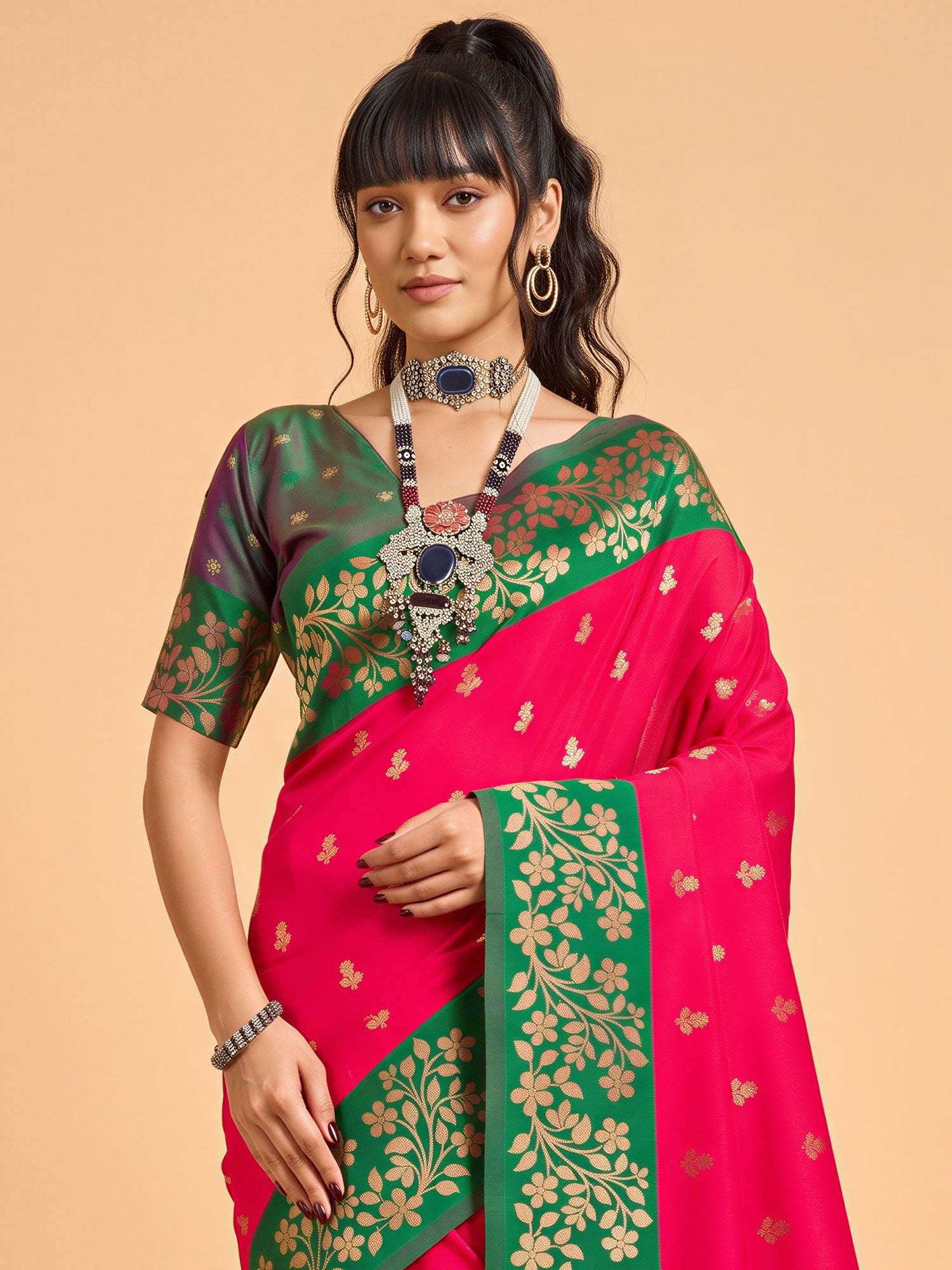 Pink Cotton Blend saree – detail view 4