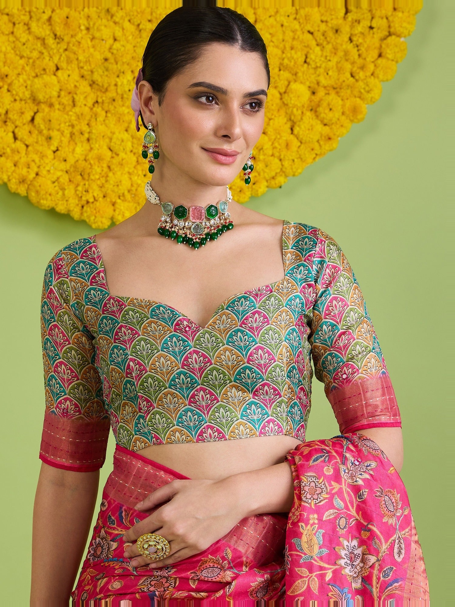 Pink Tussar Silk saree – detail view 1