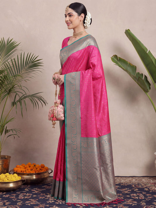 Rani Pink Banarasi Silk Saree