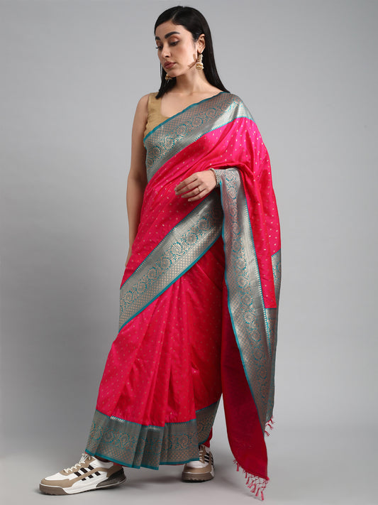 Pink Banarasi Silk Saree with Zari Border
