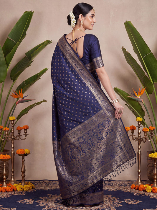 Navy Banarasi Silk Saree