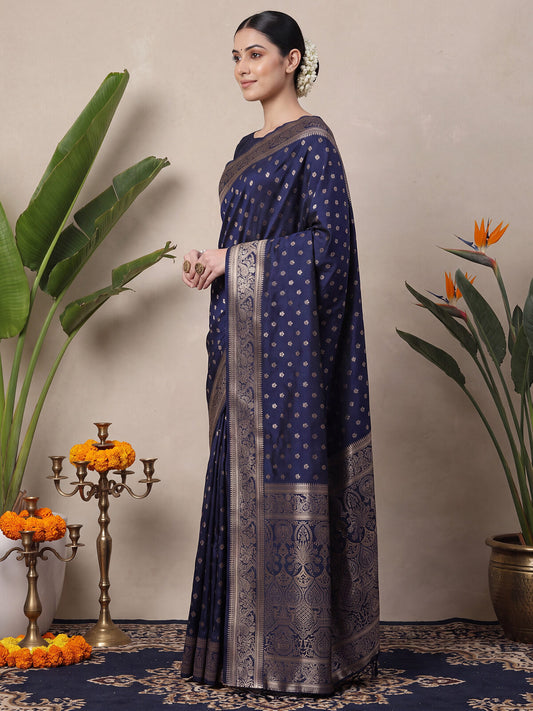 Navy Banarasi Silk Saree
