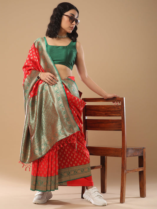 Vibrant Red Pure Banarasi Katan Silk Saree