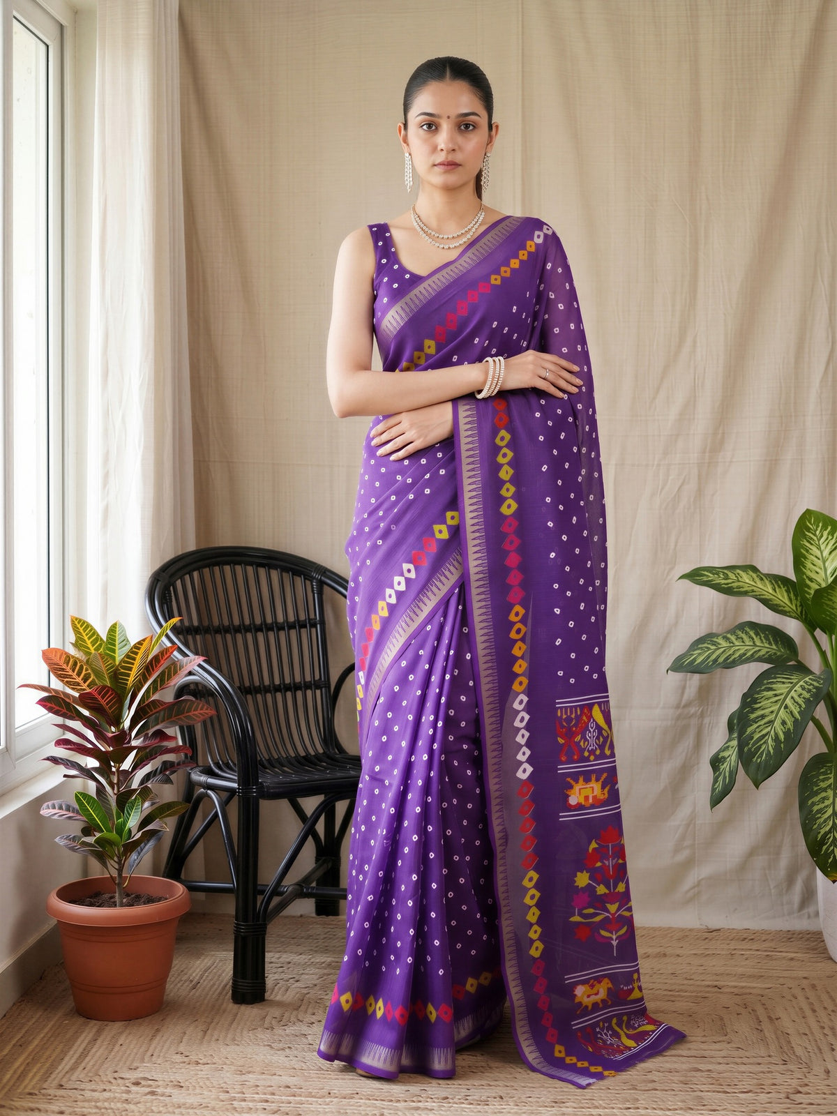 Purple Georgette saree – detail view 3
