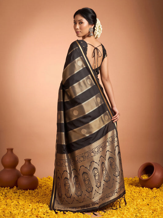 Black Satin saree – detail view 1