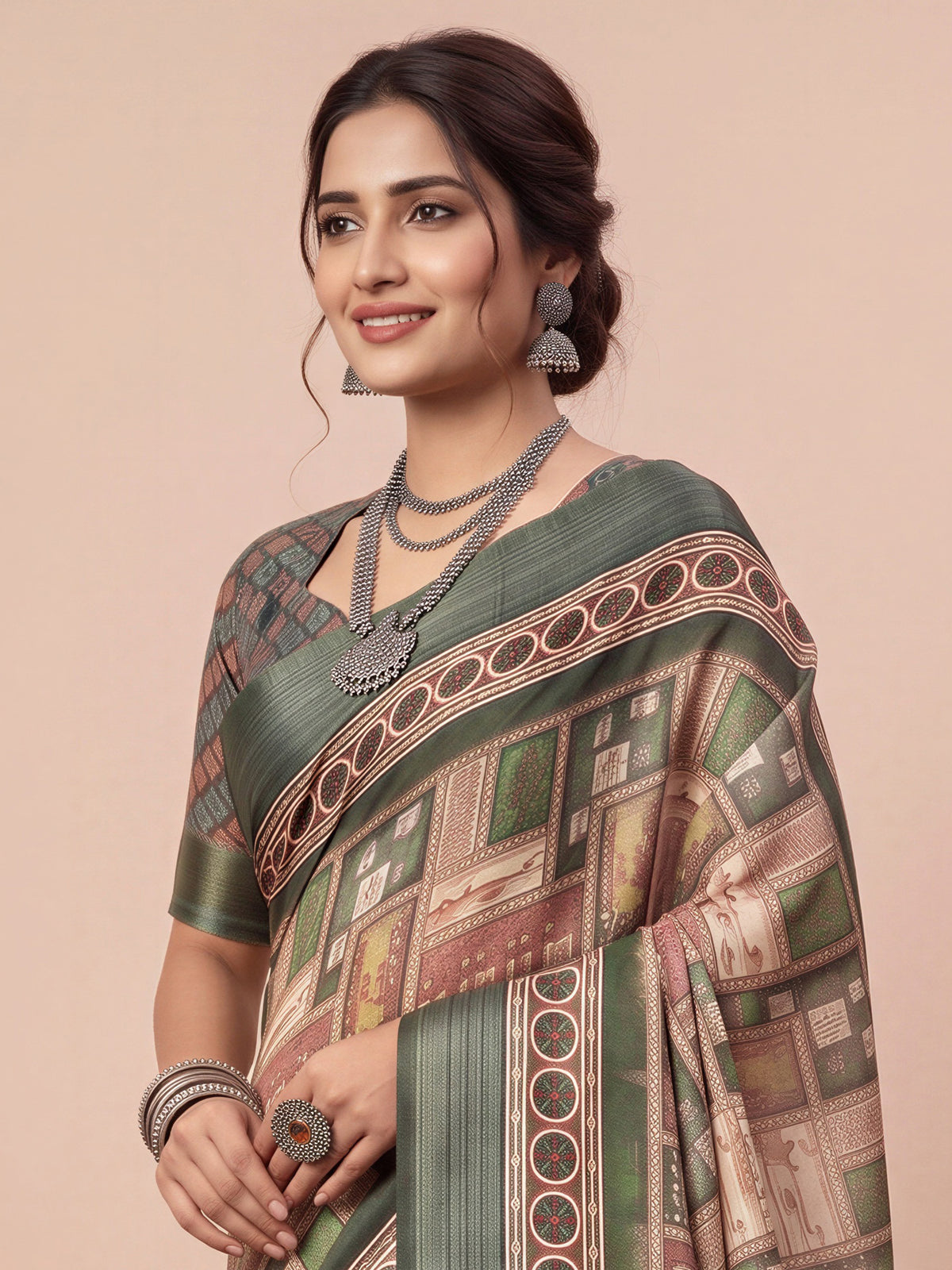 Green Linen saree – detail view 4