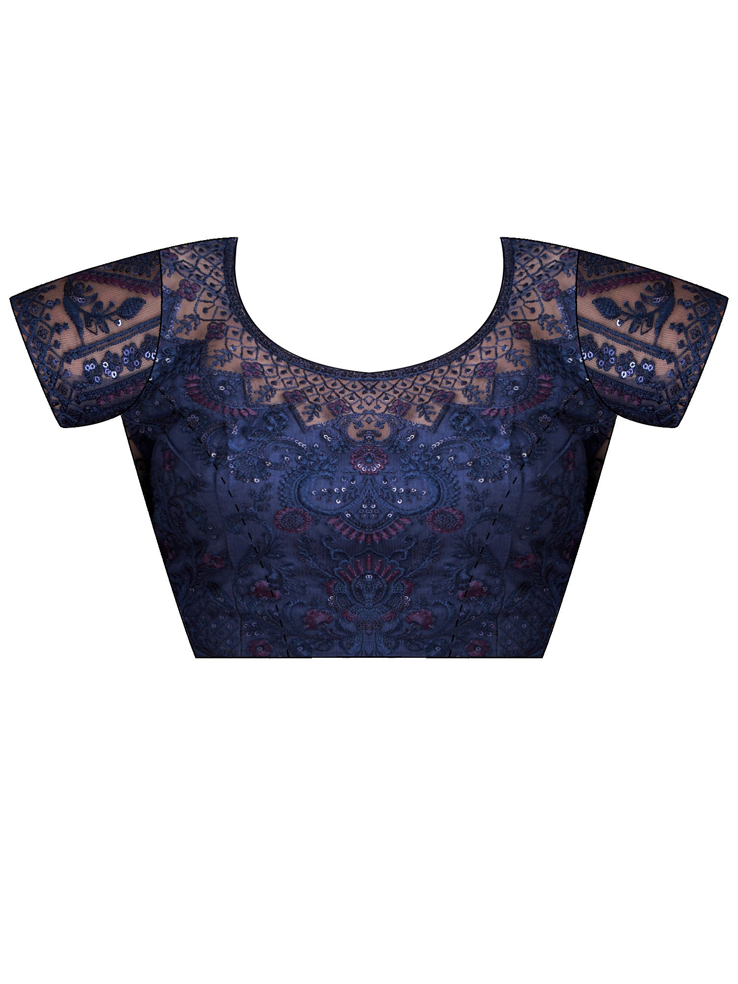 Unstitched blue tussar silk blouse piece with embellished design