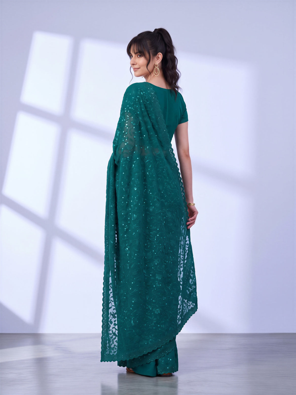 Teal Green Tissue saree – detail view 1