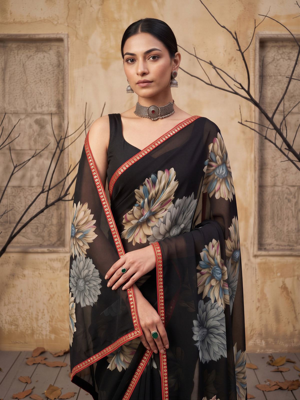 Black Georgette saree – detail view 4