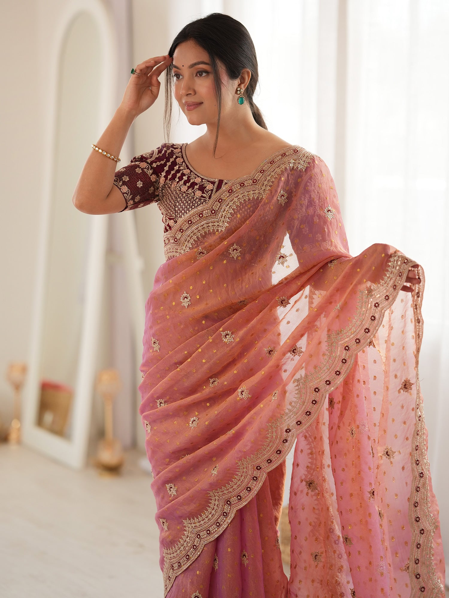 Peach Silk Blend saree – detail view 4