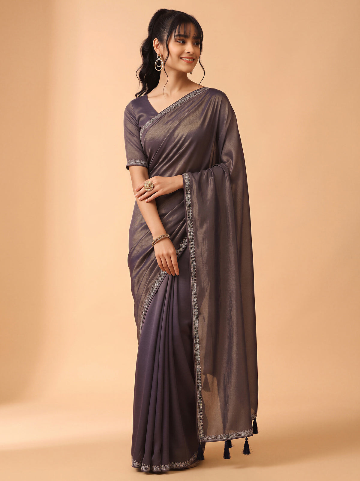 Navy Blue Satin Silk saree – detail view 2