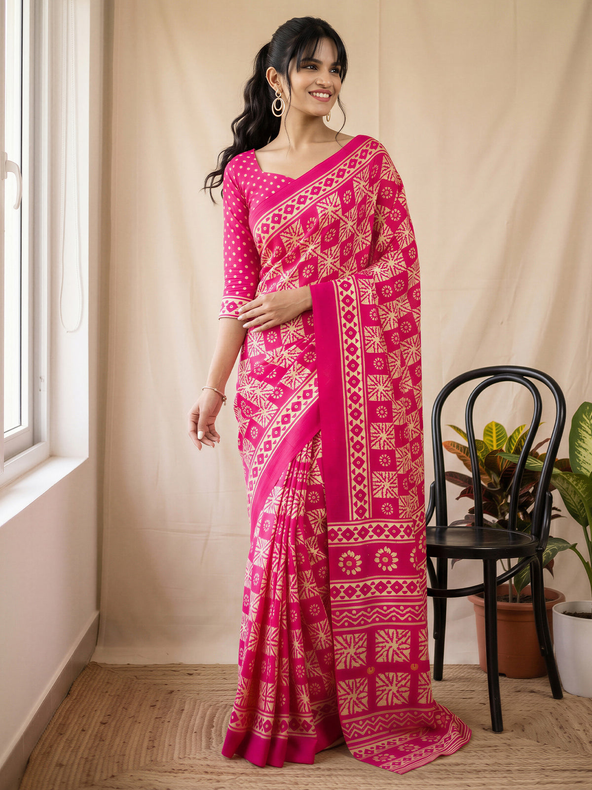 Pink Cotton Blend saree – detail view 3