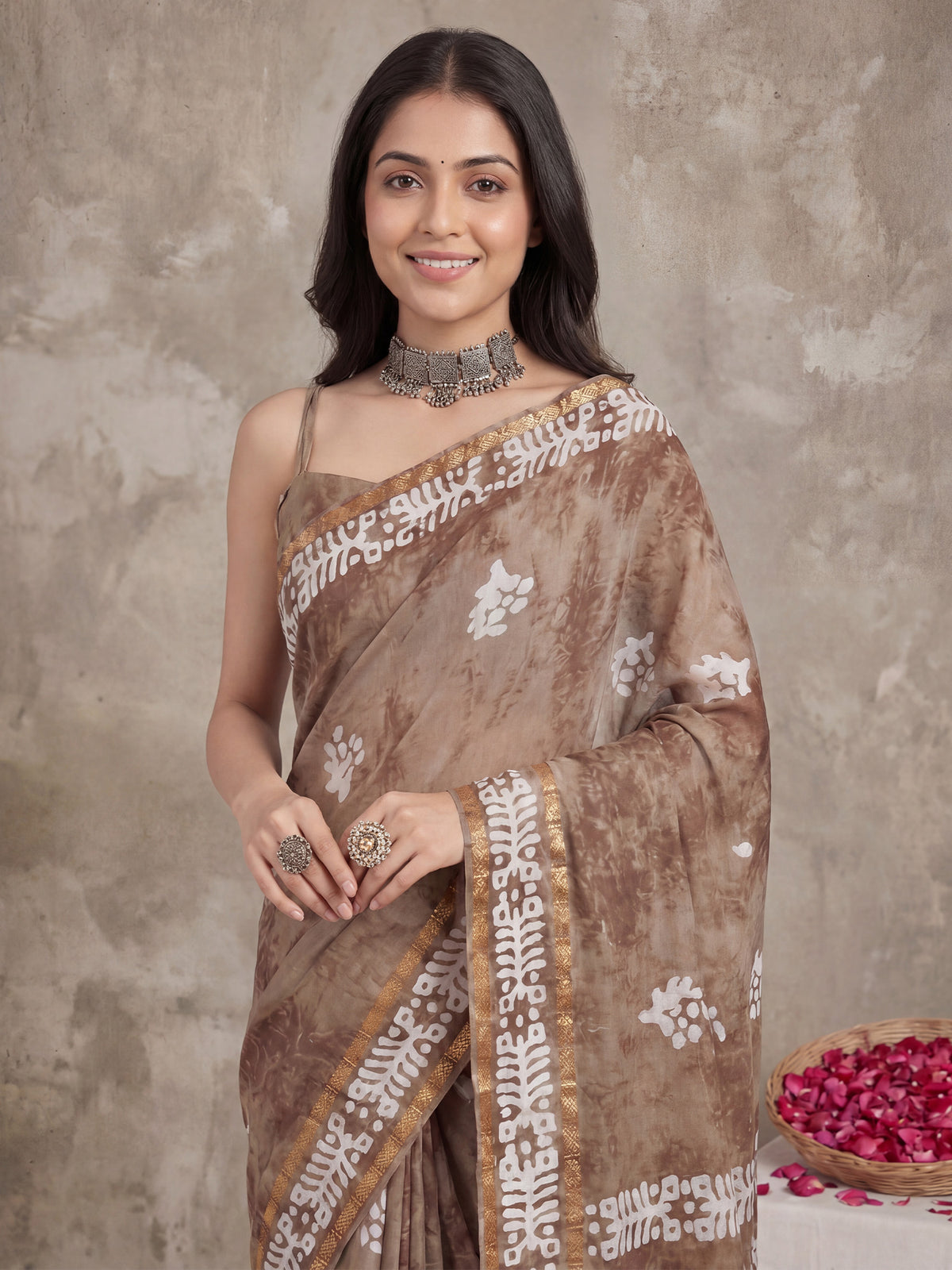 Camel Brown Cotton saree – detail view 4