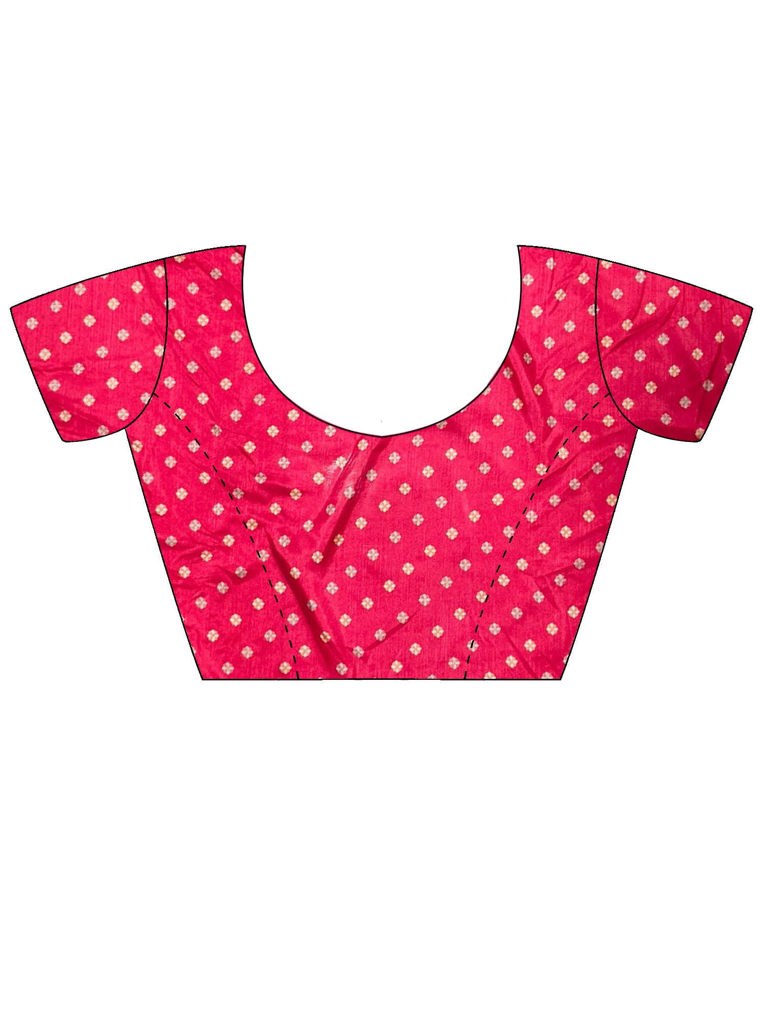 Unstitched red silk blend blouse piece with geometric design