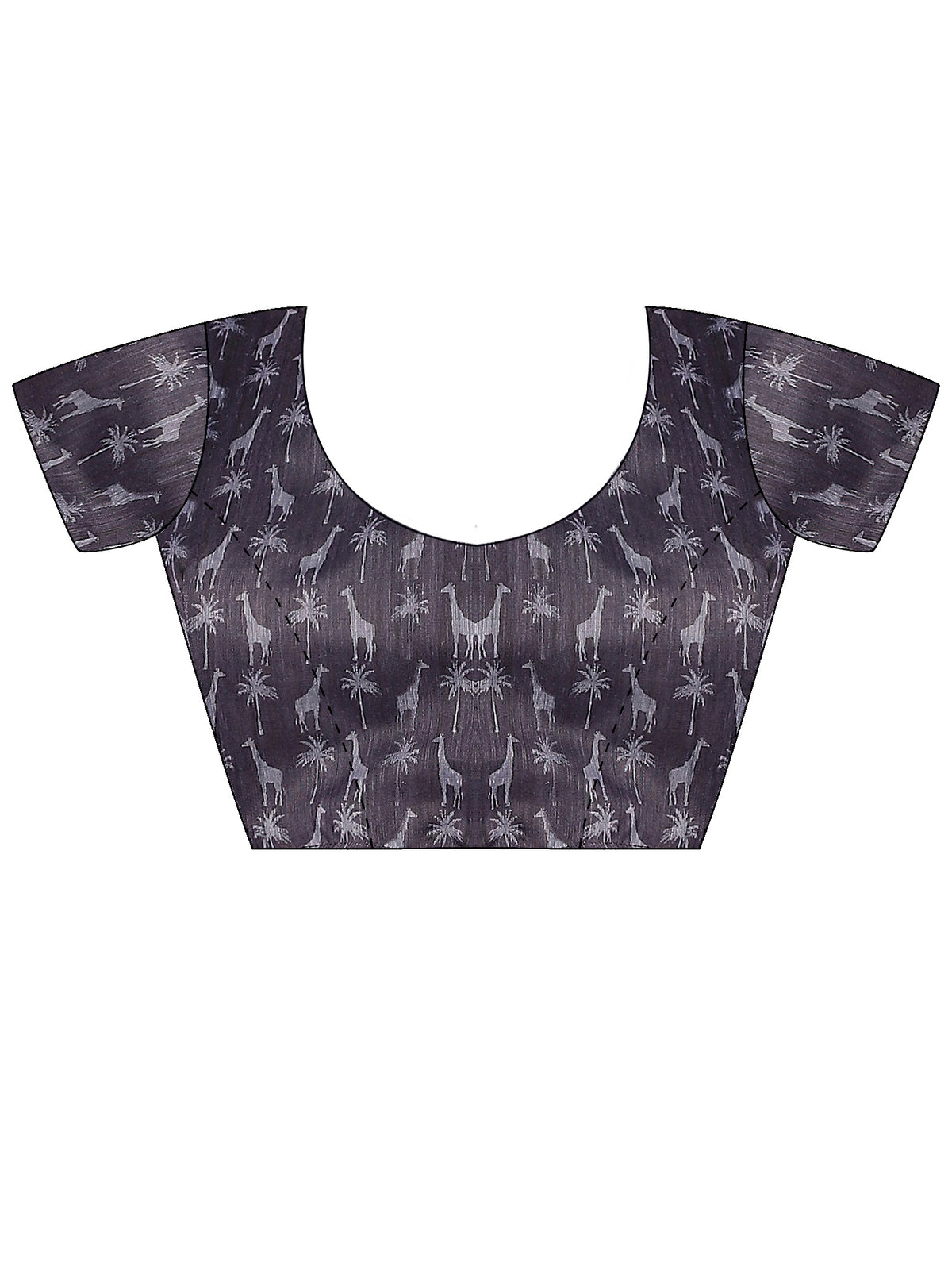 Unstitched purple cotton linen blouse piece with ethnic motif design