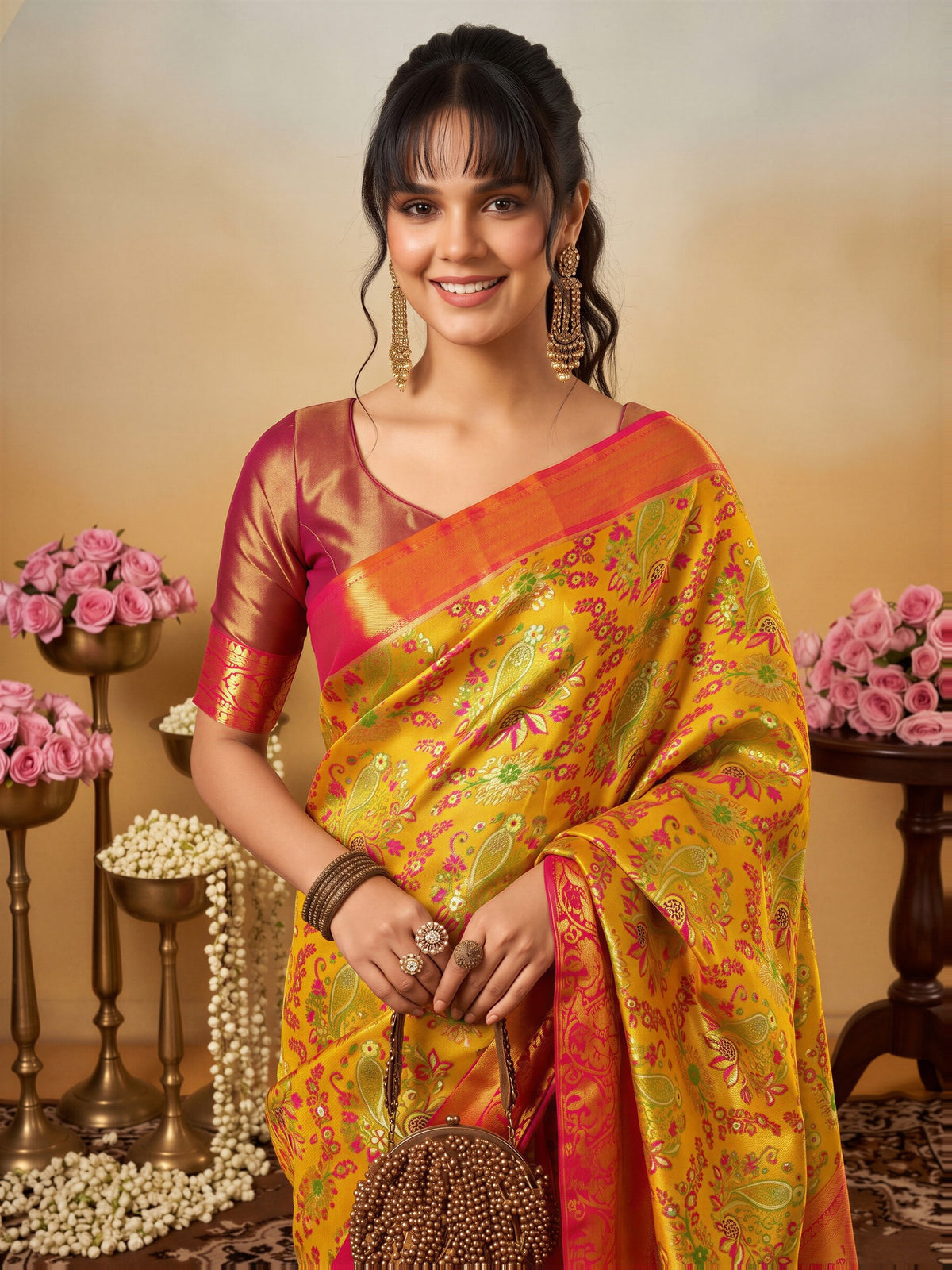 Yellow Silk Blend saree – detail view 3
