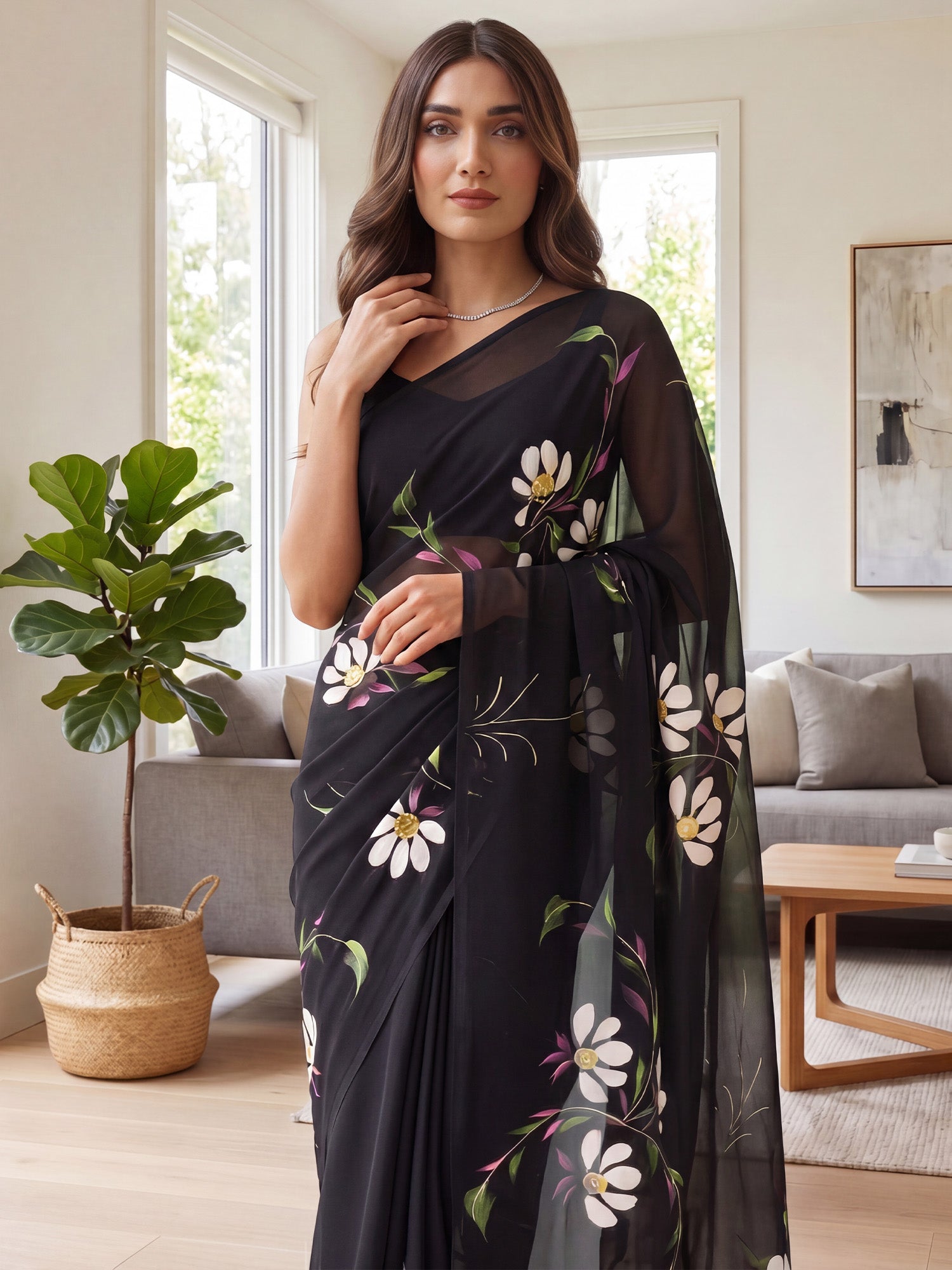Black Georgette saree – detail view 4