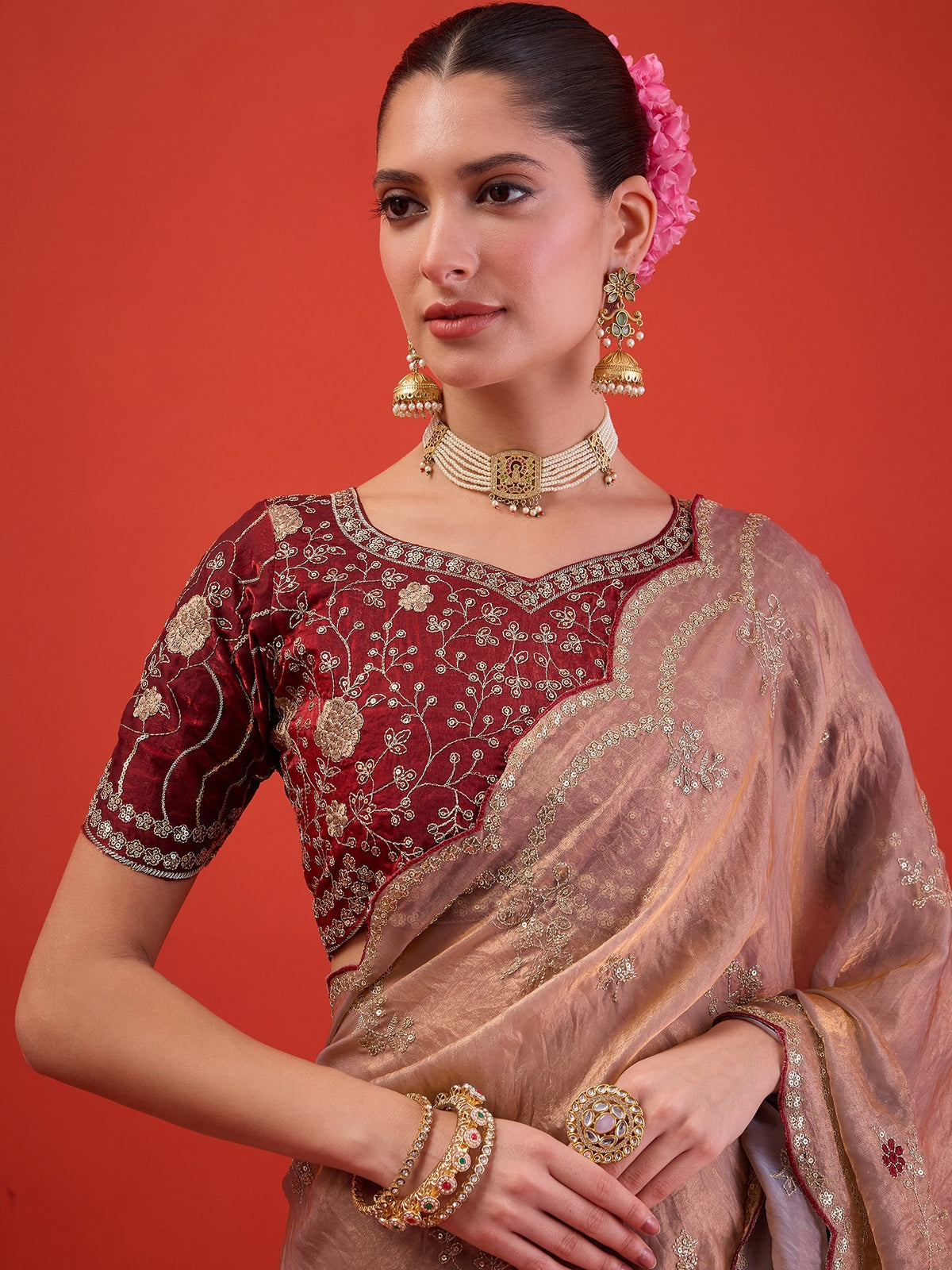 Metallic Satin Silk saree – detail view 3