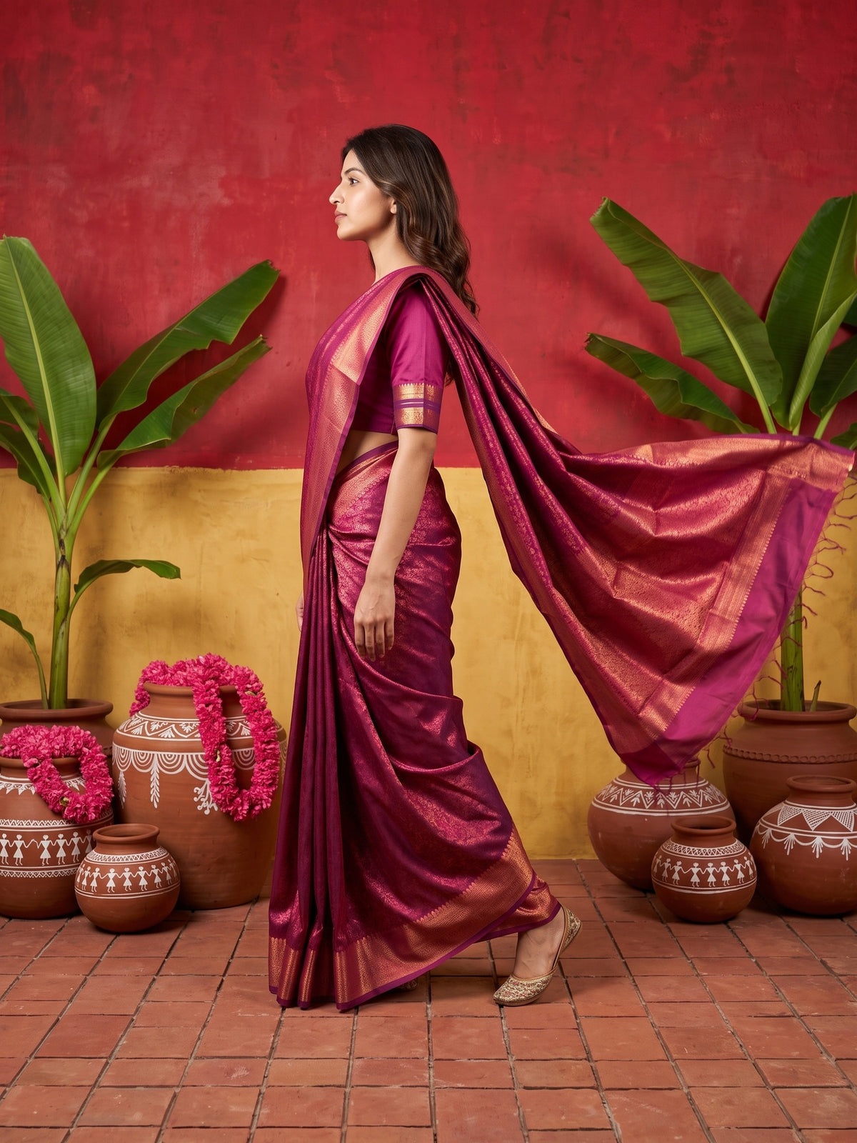 Wine Silk Blend saree – detail view 2