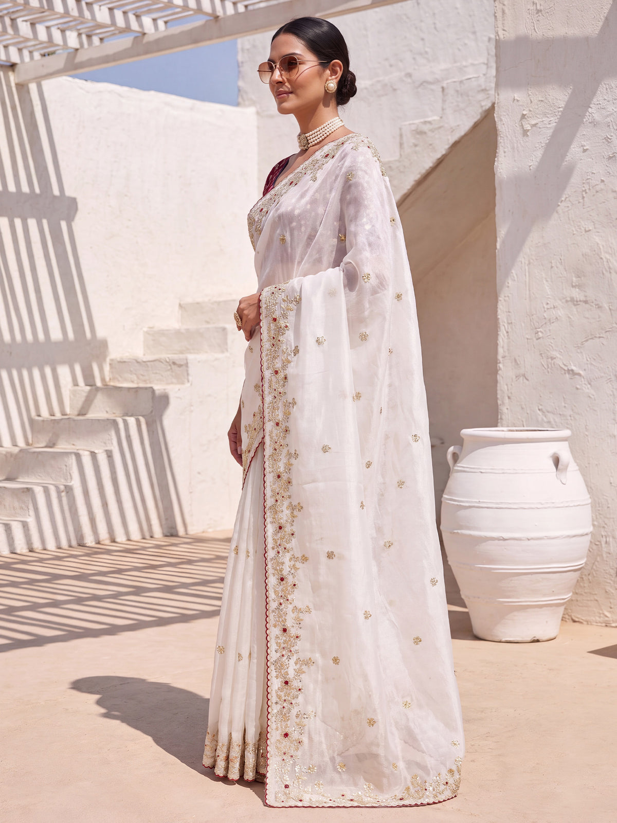 White Satin saree – detail view 2