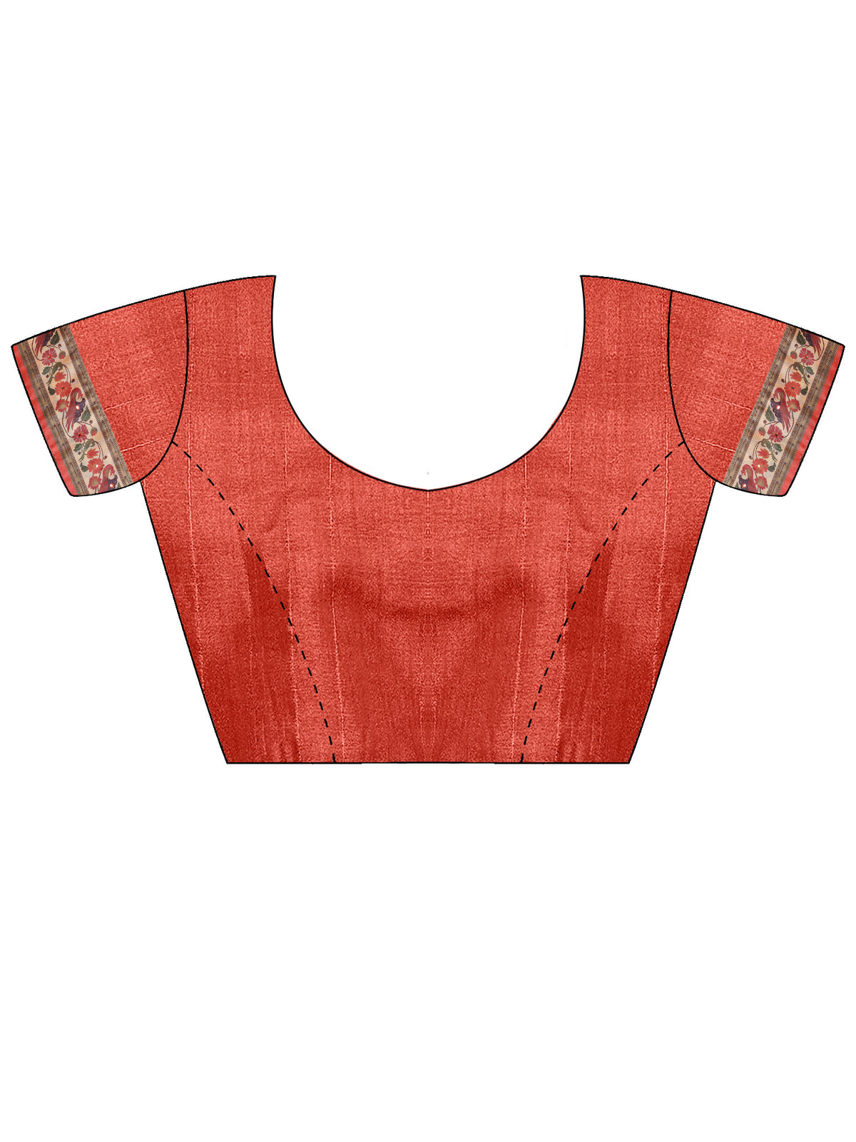 Unstitched coral silk blend blouse piece with solid design
