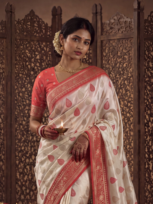 White Banarasi Silk saree – detail view 1