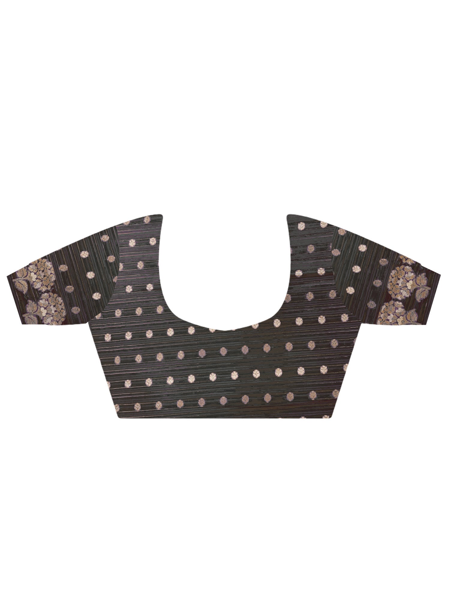 Unstitched black satin silk blouse piece with zari butta design