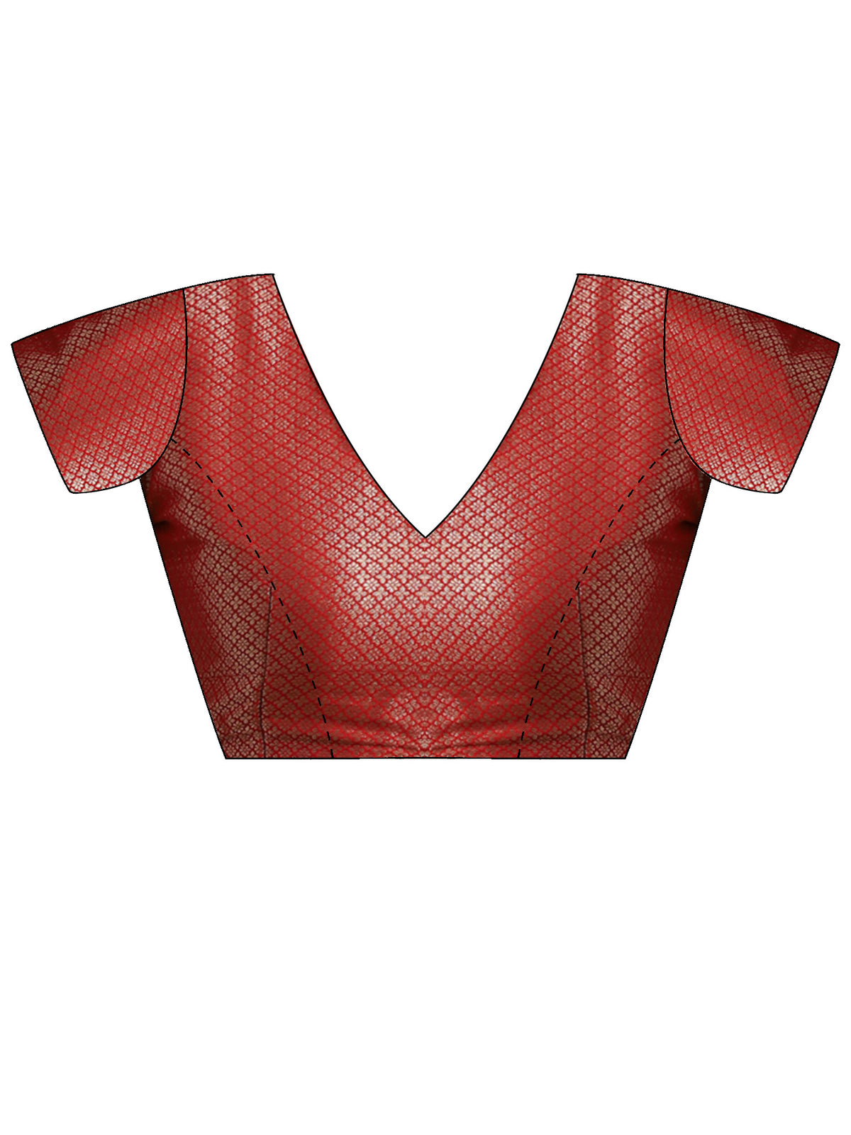 Unstitched red brocade blouse piece with ethnic motif design
