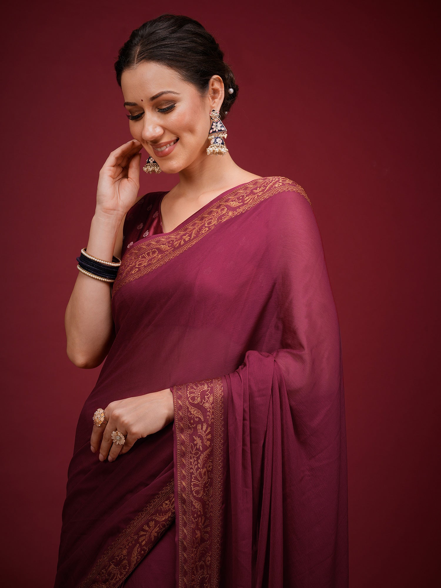 Magenta Mysore Silk saree – detail view 3