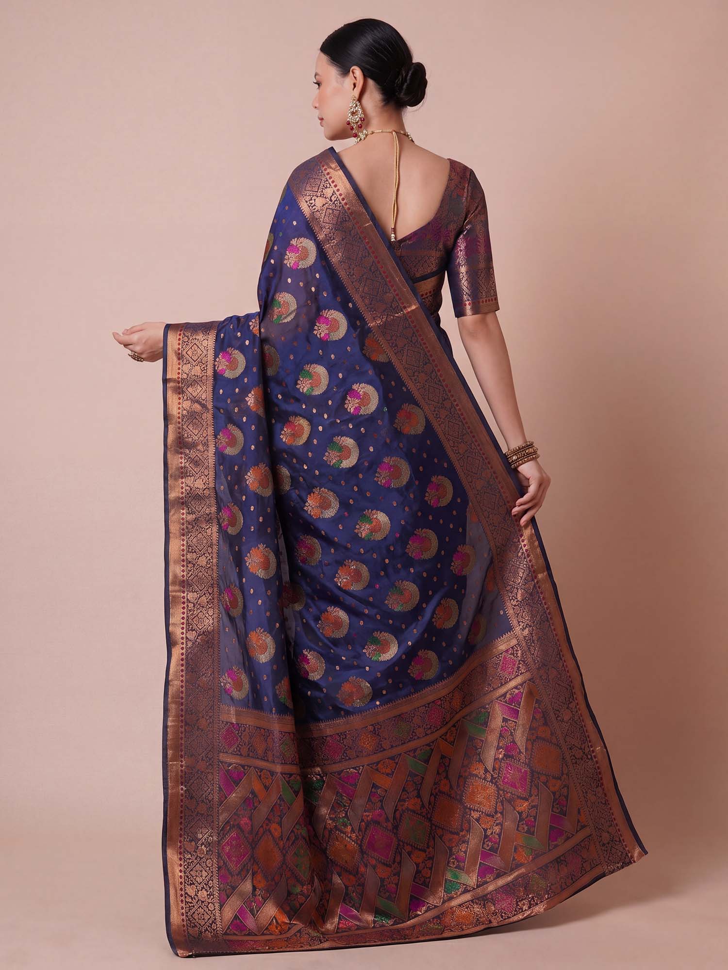Navy Blue Organza saree – detail view 1