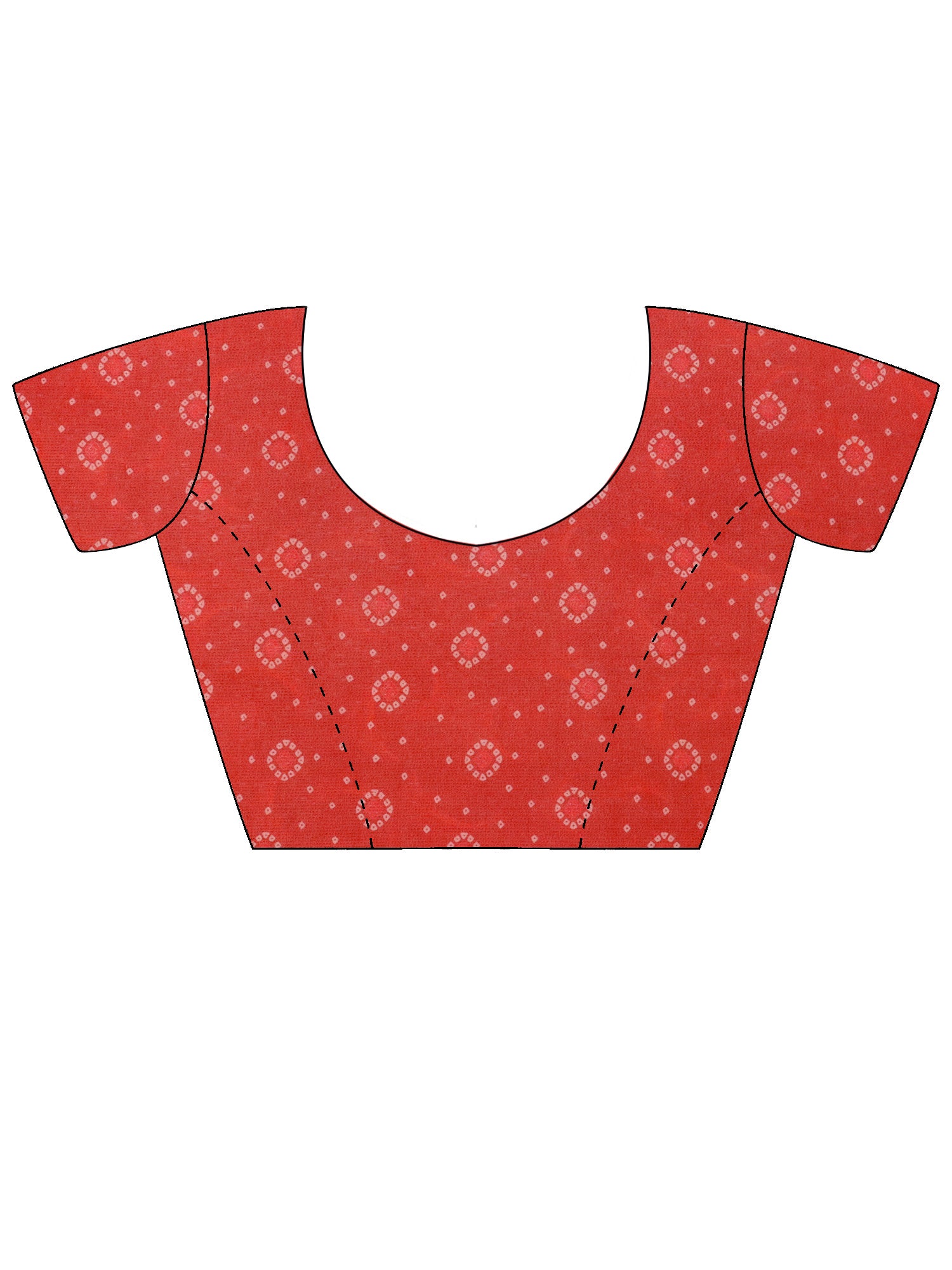 Unstitched orange cotton silk blouse piece with bandhani design