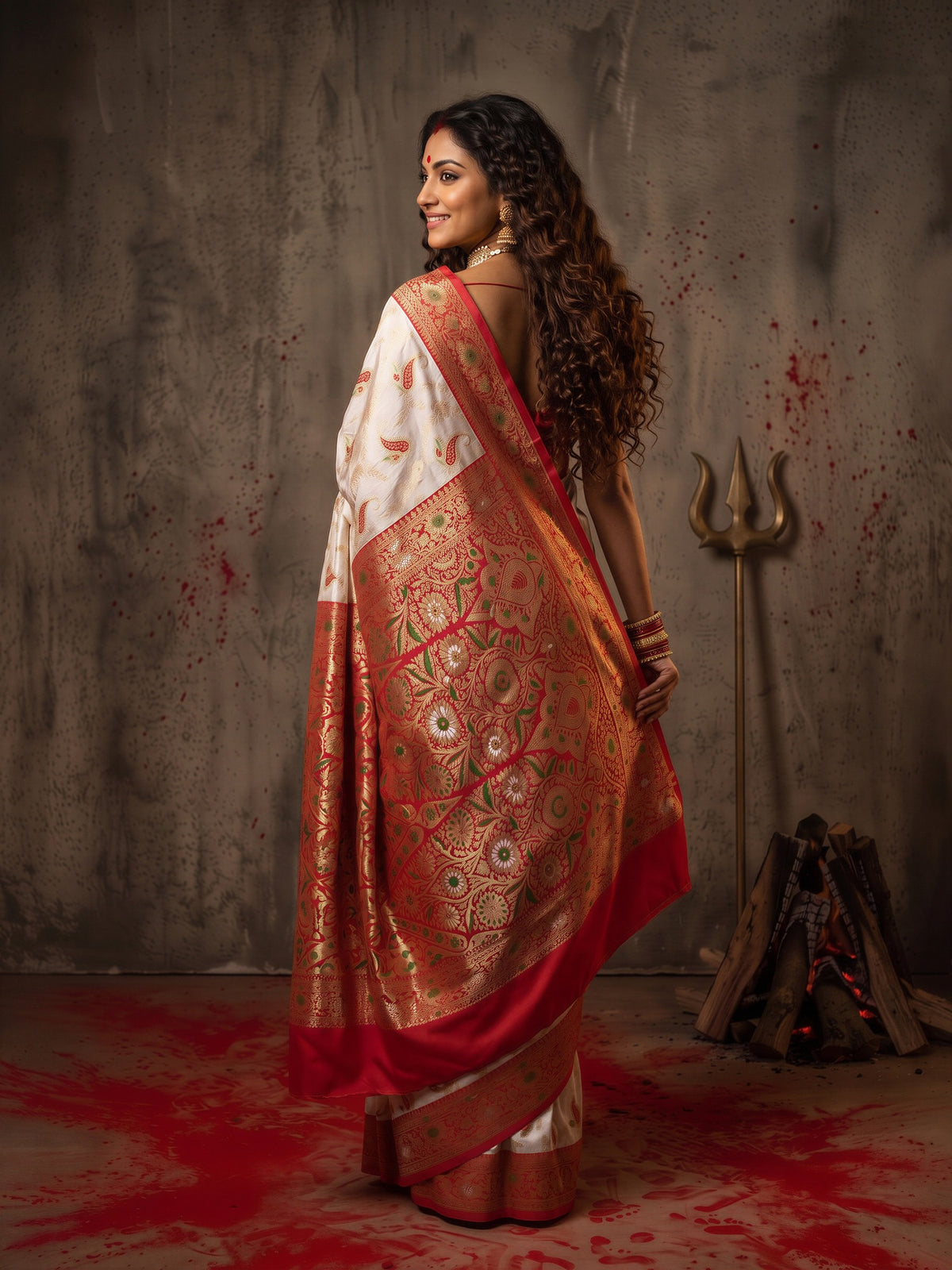 White Banarasi Silk saree – detail view 1